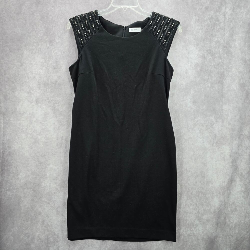 Calvin Klein Black Silver Beaded Knee Length Stretchy Dress‎ Large 12